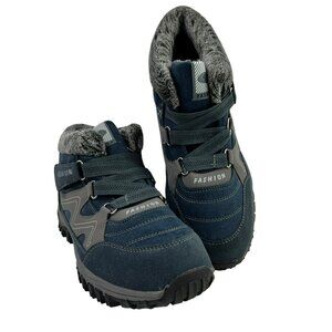 Fashion Womens Fur Lined Outdoor Winter Ankle Boots Suede Size 44 Navy Blue